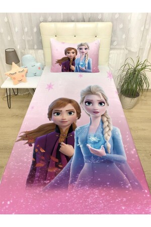 Pink Elsa Anna Patterned Bedspread and Pillowcase evortu1561 - Evpanya
