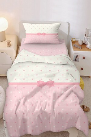Pink Heart Polka Dot Ribbon Patterned Single Baby Kids Bedding Set BH2012-N - Bebişim Halı