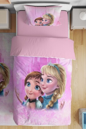 Pink Kids Elsa and Anna Patterned Single Baby Kids Bedding Set evnev00158 - Evpanya