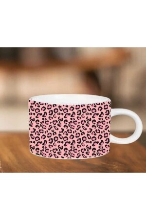 Pink Leopard Patterned Coffee Cup Double Turkish Coffee Cup 150 Ml Porcelain Luxury Cup - Hobishop
