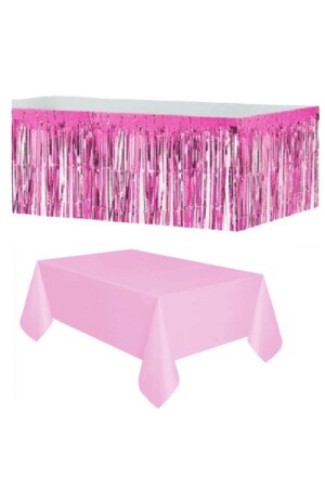 Pink Metallized Table Skirt + Plastic Pink Tablecloth - Öfn Aksesuar