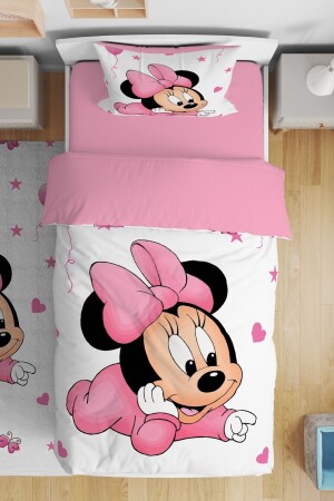 Pink Minnie Patterned Single Baby Kids Bedding Set - Evpanya