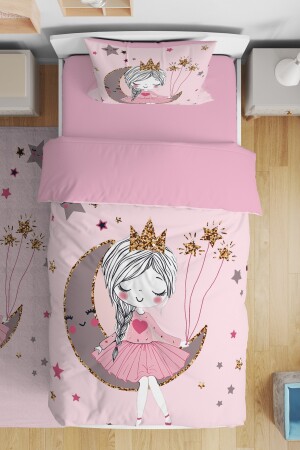 Pink Moon Princess Patterned Single Baby Kids Bedding Set - Evpanya