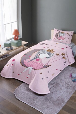 Pink Moon Princess Patterned Single Bedspread and Pique Set - Evpanya