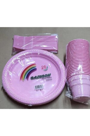 Pink Plate Cup Fork Set Plastic Disposable for 25 People - Surprise Party Store