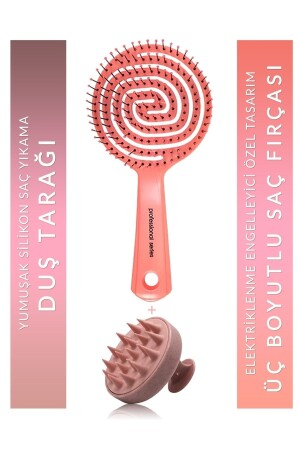 Pink Pro Three-dimensional Oval Hair Brush + Pink Silicone Shower Massage Comb - Muggio