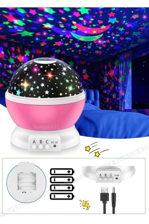 Pink Rotating Colorful Moon Starry Sky Projection Night Light Kids Baby Party Room - Greathings