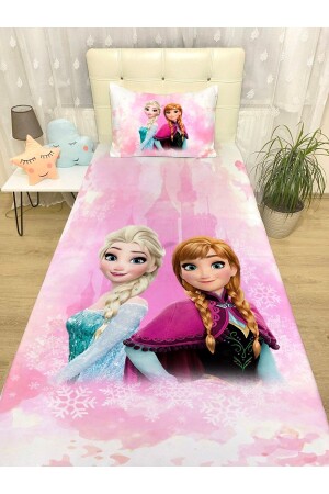 Pink Snowy Castle Elsa Anna Patterned Bedspread and Pillowcase - Evpanya