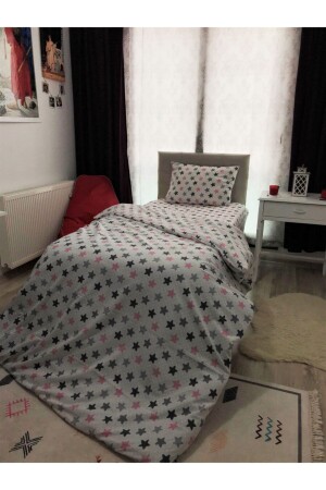 Pink Star Cotton Single Teenager's Room Duvet Cover Set (WITH ELASTIC SHEET) 1SNR1YLDZ - SNR HOME COLLECTION