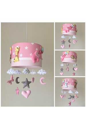 Pink Star Mixed Animal Figure Baby Girl Children's Room Chandelier ANIMAL1 - atölye ay ışığı