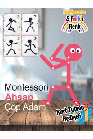 Pink Wooden Educational Toy Montessori Stickman Wooden Toy Wooden Activity Wooden Educational Stickman - BYENS