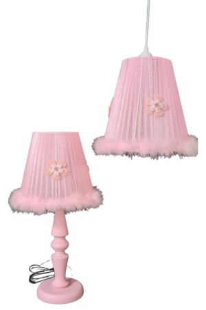 Pink Wooden Leg Girl's Baby Room Chandelier Lampshade Set 89665 - TEKAY AYDINLATMA