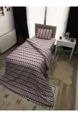 Pink Zigzag Cotton Single Teenage Room Duvet Cover Set (WITH RUBBER SHEET) 1SNR1ZGS - SNR HOME COLLECTION