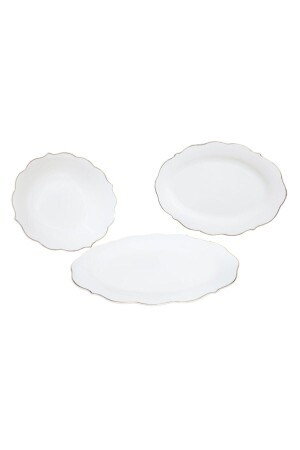 Pink&more Gold Gilded White 3-Piece Plate Bowl Serving Set - Arow