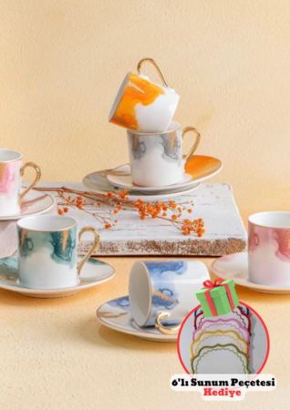 Pinselset mit 6 frühlingsfarbenen Porzellan-Kaffeetassen 0050 - Acar