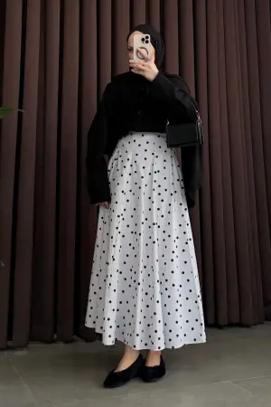 Pinterest Puantiye Etek Beyaz - Nuuwears