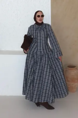 Pinterest Viral Ekose Etek Takım Gri - Nuuwears