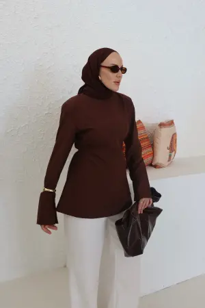 Pinterest Viral Helen Bluse Kaffee - Nuuwears