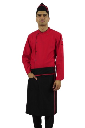 Piping Waist Apron Cook Waiter Chef Barista Cafe Pocket Apron Kitchen Apron (Alpaca Fabric) - Seza Tekstil
