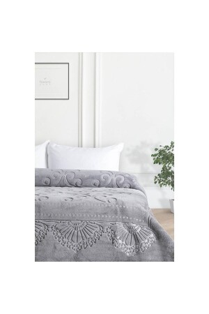 Pırıltı Embos Double Blanket (WITH GIFT) - Duman - Merinos