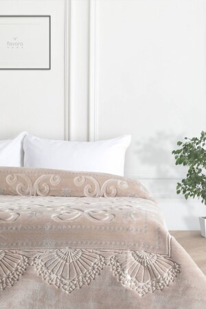 Pırıltı Embos Double Blanket (WITH GIFT) - Mink - Merinos