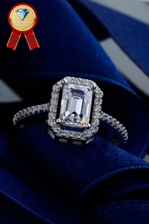 Pırlanta Işıltılı Gerçek Gümüşten Kadın 1 Carat Baget Yüzük - Carat Stone