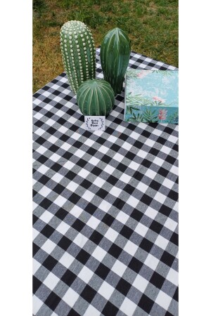 Piti Checkered Black Tablecloth - Table Cloth - Picnic Cloth Cotton - Sofrabezidiyari
