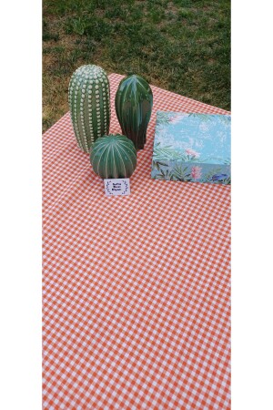 Piti Checkered Orange Table- Table Cloth- Picnic Cloth Cover Cotton - Sofrabezidiyari
