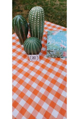 Piti Checkered Orange Tablecloth - Table Cloth - Picnic Cloth Cotton - Sofrabezidiyari