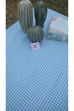 Piti Checkered Turquoise Table Cloth - Picnic Cloth Cover Cotton - Sofrabezidiyari
