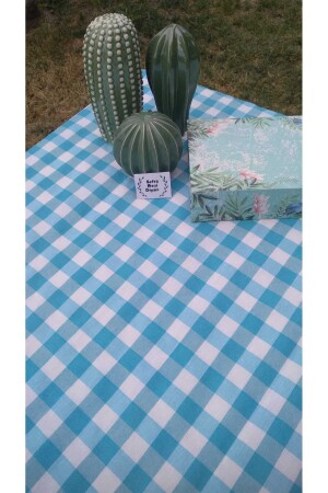 Piti Checkered Turquoise Tablecloth - Table Cloth - Picnic Cloth Cotton - Sofrabezidiyari