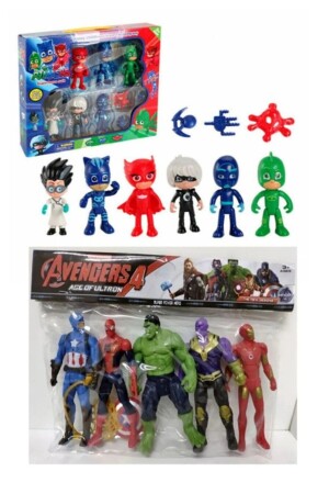 PjMasks Pijamaskeliler 10-Piece Figure + 5-Piece Avengers Spiderman Thanos Ironmon Captain America Toy Set - Retoys