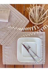 Placemat, Jute Textured, Linen Linen with White Stripe 6 Pieces A019101 - desen izmir