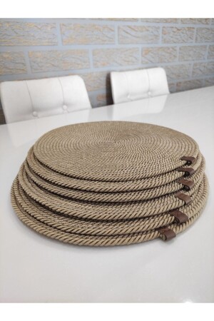 Placemat Runner 6-Piece Presentation Plate Dowry Set Knitted Plate Bottom Fireproof - Wood Design