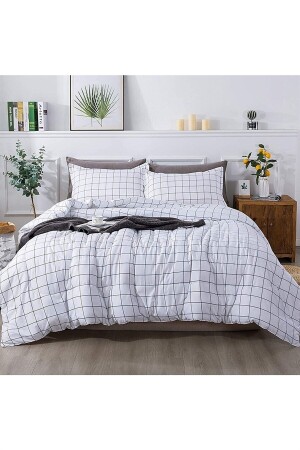 Plaid Duvet Cover Set Double 200x220 - White N427 - Mulberry