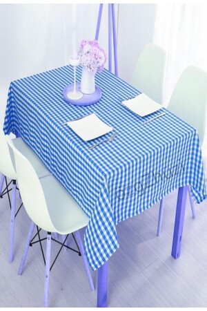 Plaid Pattern Dark Blue Tablecloth Options (Width X Length) - Perlina Home