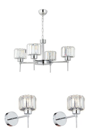Plain 4-Piece Chrome Plated 3 Piece Crystal and Stone Modern Design Crystal Living Room Chandelier-Scope Set 7000-1146-10-04-03 - Apliqa