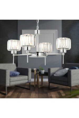 Plain 4-Piece Chrome Plated Crystal and Stone Modern Design Living Room-Bedroom-Living Room Crystal Chandelier 7000-1146-10-04 - Apliqa