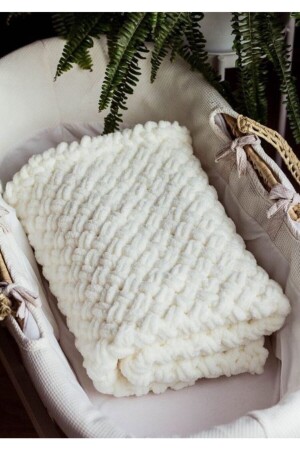 Plain Alize Soft Knitted Baby Blanket-ecru 85 x 85 Ecru Single Size Cotton - Genel Markalar