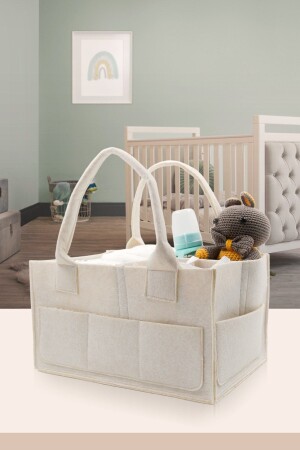Plain Beige Felt Mother Baby Care Bag Organizer - Jasper