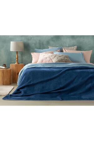 Plain Cotton Double Blanket 200x220 Cm Blue - Navy Blue TYC00647729931 - English Home