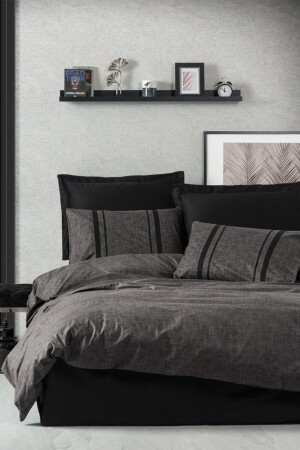 Plain Double Duvet Cover Set Bitter Anthracite-black 1843p - Cotton Box