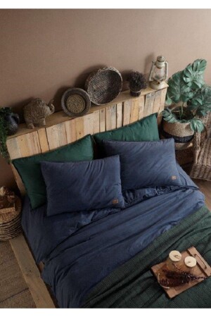 Plain Indigo 100% Cotton Double Duvet Cover Set * Double Stitched Washable 100% Cotton GH2439 - Majoli
