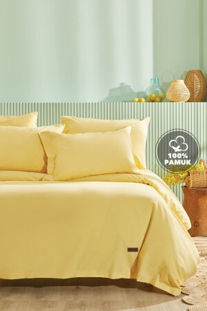 Plain King Size Ranforce Washable Duvet Cover Set - Yellow - Yataş