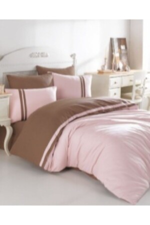 Plain Piping King Size Duvet Cover Set Dusty Rose-brown & 100% Cotton Duvet Cover Set (4 Pillowcases) - Ecosse