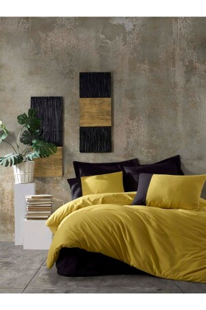 Plain Ranforce Mustard Black King Size Duvet Cover Set CBPLAIN10902 - Cotton Box