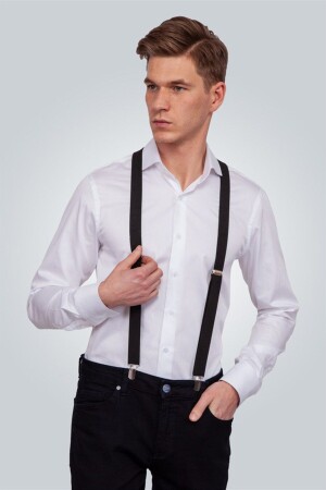 Plain Thin Black Men's Trousers Suspender PASK143-500 - Tudors