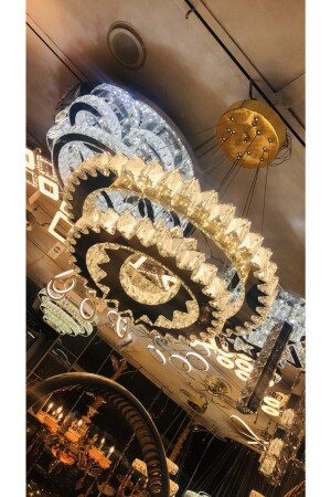 Plaque Crystal Double Stone Embroidered 304 Yellow Stainless LED Chandelier AL-6167-3 DOUBLE STONE - ALA AYDINLATMA