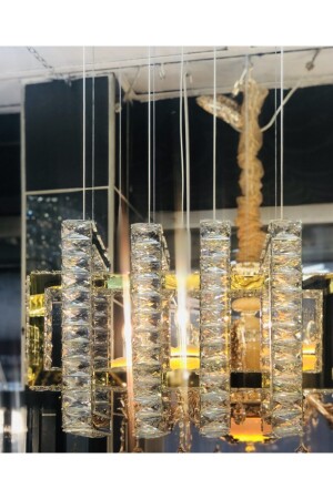 Plaque Crystal Stone Embroidered LED Chandelier with Remote Control AL-6168-4+1YSS - ALA AYDINLATMA