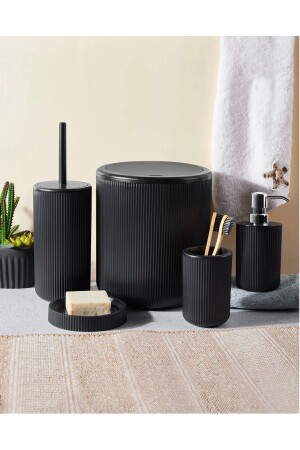 Plastic 5 Piece Bathroom Set Black linkabanyo - LinkaHome